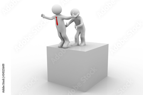 Illustration: Push a businessman. Make him fall down Push a businessman. Make him fall down