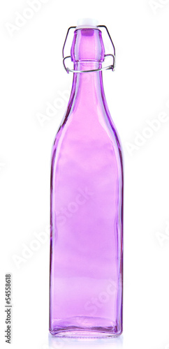 Photo: Empty color glass bottle, isolated on white Empty color glass bottle, isolated on white