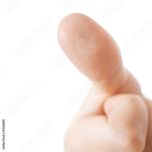 Photo: Finger presses the button, shows fingerprints or ok gesture Finger presses the button, shows fingerprints or ok gesture