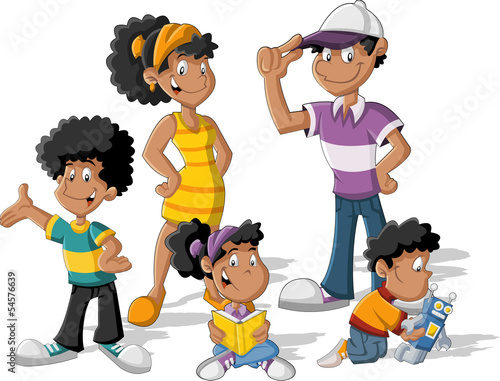 Vector: Colorful cute happy cartoon black family Colorful cute happy cartoon black family