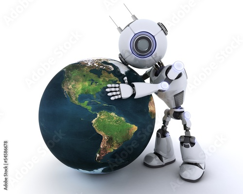 Illustration: Robot with globe Robot with globe