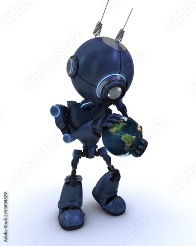 Illustration: Android with globe Android with globe
