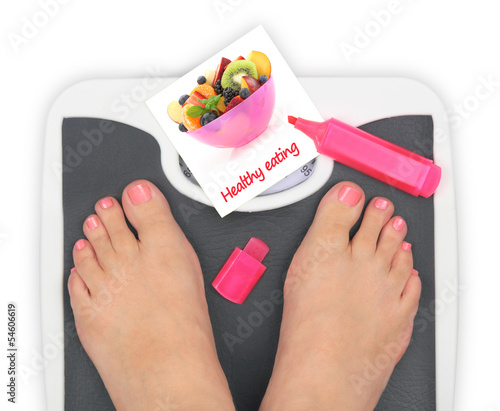 Photo: Woman' s feet on bathroom scale Woman' s feet on bathroom scale
