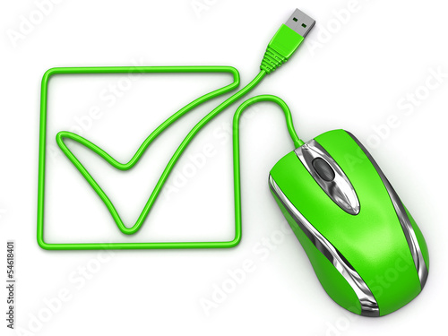 Illustration: Online checklist. Computer mouse on white isolated background Online checklist. Computer mouse on white isolated background