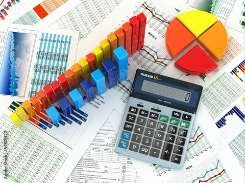 Illustration: Business concept. Cslculator graph and charts. 3d Business concept. Cslculator graph and charts. 3d