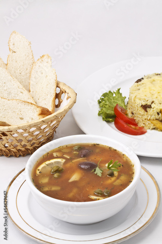 Photo: substantial dinner - soup, risotto and bread substantial dinner - soup, risotto and bread