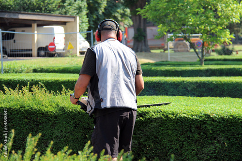 Photo: Un paysagiste taillant une haie Un paysagiste taillant une haie
