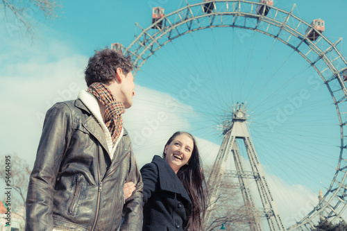 Photo: Young Couple at Amusement Park in Wien Young Couple at Amusement Park in Wien