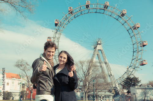 Photo: Young Couple at Amusement Park in Wien Young Couple at Amusement Park in Wien