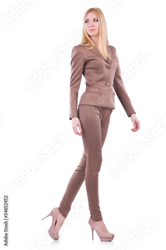 Photo: Model wearing fashionable clothing on white Model wearing fashionable clothing on white