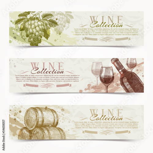 Vector: Wine and winemaking - vintage banners with hand drawn elements Wine and winemaking - vintage banners with hand drawn elements