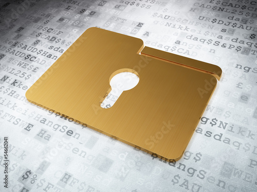 Illustration: Finance concept: Golden Folder With Keyhole on digital backgroun Finance concept: Golden Folder With Keyhole on digital backgroun