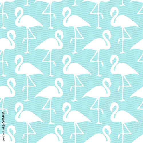 Fototapeta Seamless Pattern Flamingos White Waves