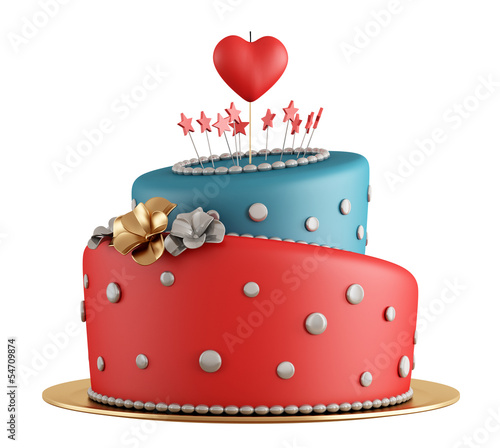 Illustration: Red and blue birthday cake Red and blue birthday cake