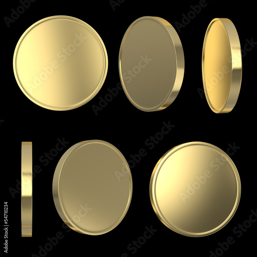 Illustration: Golden blank coins on black isolated with clipping path Golden blank coins on black isolated with clipping path