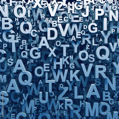 Illustration: Abstract blue 3D letters background computer generated render Abstract blue 3D letters background computer generated render