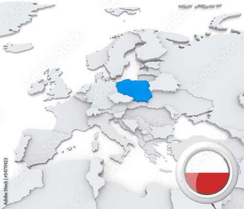 Illustration: Poland on map of Europe Poland on map of Europe