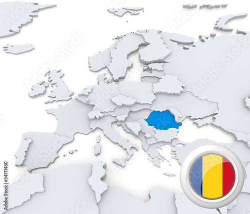 Illustration: Romania on map of Europe Romania on map of Europe