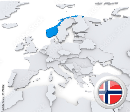 Illustration: Norway on map of Europe Norway on map of Europe