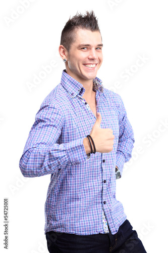 Photo: Happy man with thumbs up gesture, isolated on white Happy man with thumbs up gesture, isolated on white