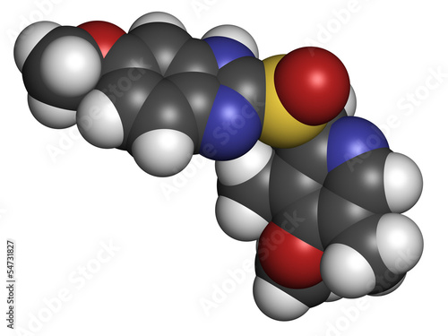 Illustration: Omeprazole dyspepsia and peptic ulcer disease drug. Omeprazole dyspepsia and peptic ulcer disease drug.