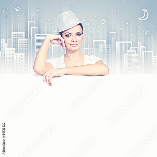 Photo: Attractive woman with banner Attractive woman with banner