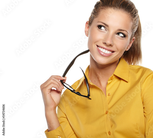 Photo: portrait of attractive caucasian smiling woman isolated on white portrait of attractive caucasian smiling woman isolated on white