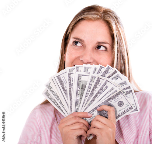 Photo: Thoughtful woman with money Thoughtful woman with money