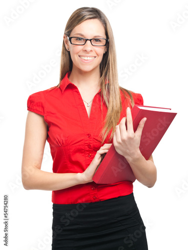 Photo: Young secretary isolated on white Young secretary isolated on white