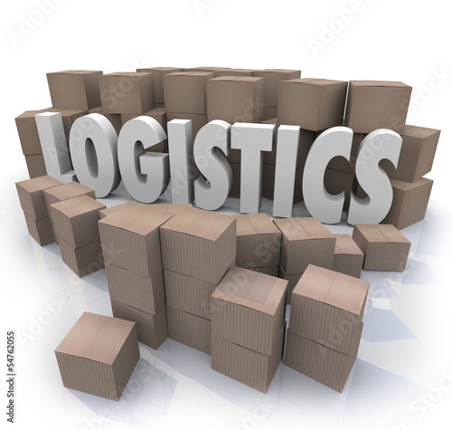 Illustration: Logistics Word Shipping Boxes Warehouse Efficiency Logistics Word Shipping Boxes Warehouse Efficiency