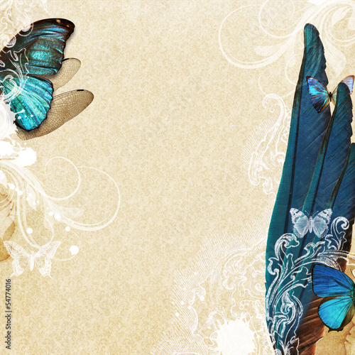 Illustration: Vintage grunge background with wings Vintage grunge background with wings
