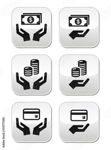 Vector: Hands with money vector buttons set Hands with money vector buttons set