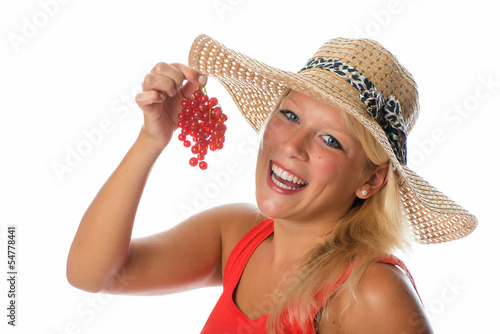 Photo: Blonde Frau mit Johannisbeeren Blonde Frau mit Johannisbeeren