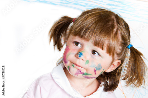 Photo: little girl draws paints little girl draws paints