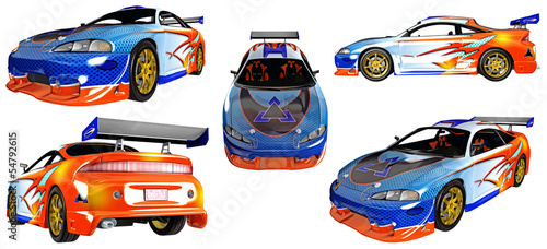 Illustration: Rennwagen / Sportwagen aus verschiednenen Perspektiven Rennwagen / Sportwagen aus verschiednenen Perspektiven