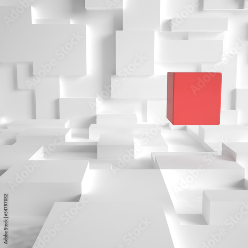 Illustration: 3d rendering of red cube in a futuristic room 3d rendering of red cube in a futuristic room