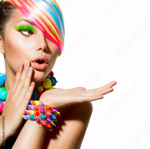 Photo: Beauty Girl Portrait with Colorful Makeup, Hair and Accessories Beauty Girl Portrait with Colorful Makeup, Hair and Accessories