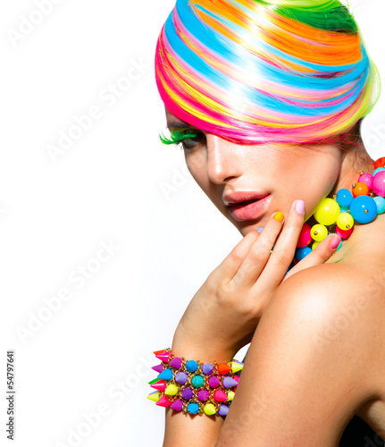 Photo: Beauty Girl Portrait with Colorful Makeup, Hair and Accessories Beauty Girl Portrait with Colorful Makeup, Hair and Accessories