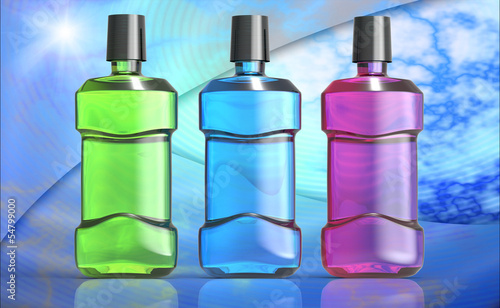 Illustration: Tres Botellas De Enjuague Bucal Tres Botellas De Enjuague Bucal