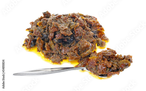 Photo: Tomato Olive Bruschetta Spoon on White Tomato Olive Bruschetta Spoon on White