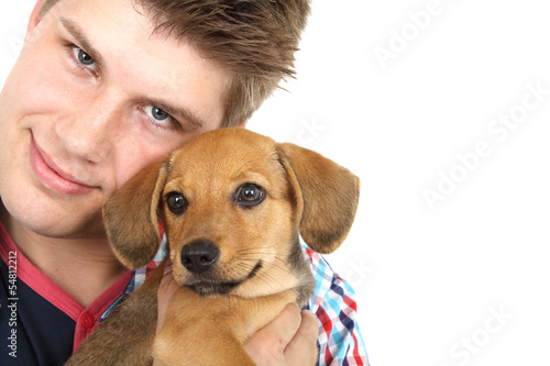 Photo: Mann mit Welpen Mann mit Welpen