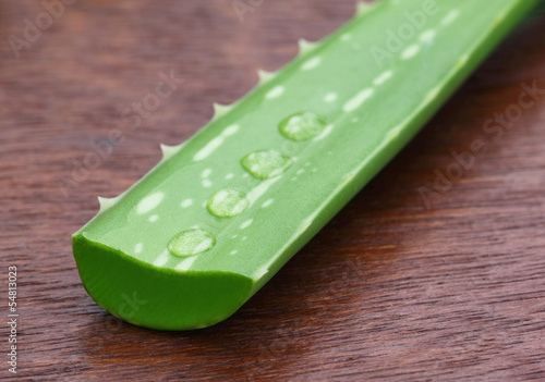 Photo: Medicinal aloe vera on wooden surface Medicinal aloe vera on wooden surface