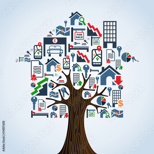 Vector: Real estate icons tree house, rental concept. Real estate icons tree house, rental concept.