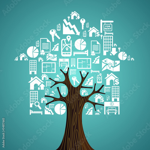Vector: Real estate icons tree house. Rental concept. Real estate icons tree house. Rental concept.