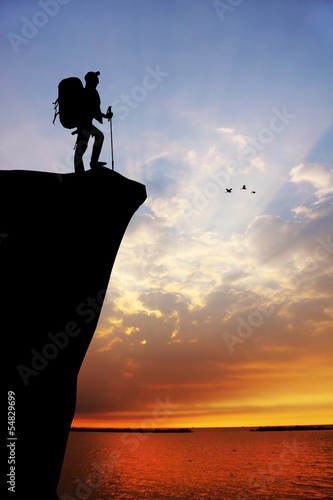 Illustration: hiker at sunset hiker at sunset