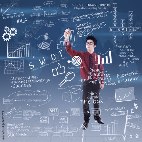 Photo: Businessman is writing business formula to success Businessman is writing business formula to success