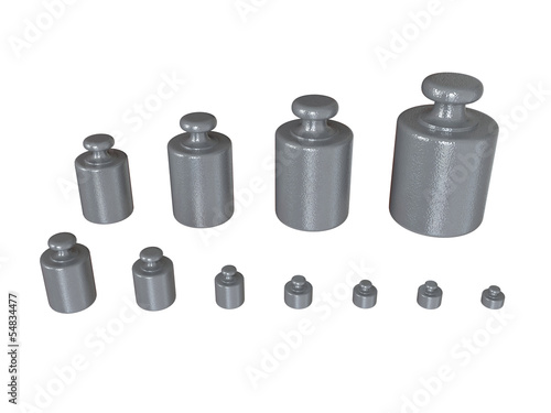 Illustration: Group of vintage weights isolated on white Group of vintage weights isolated on white