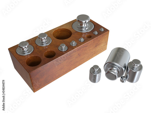 Illustration: Group of vintage weights isolated on white Group of vintage weights isolated on white