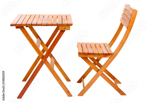 Photo: Wooden table with chair isolated on white Wooden table with chair isolated on white