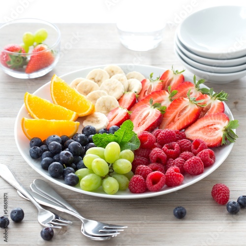 Photo: Fruits on a big white plate Fruits on a big white plate
